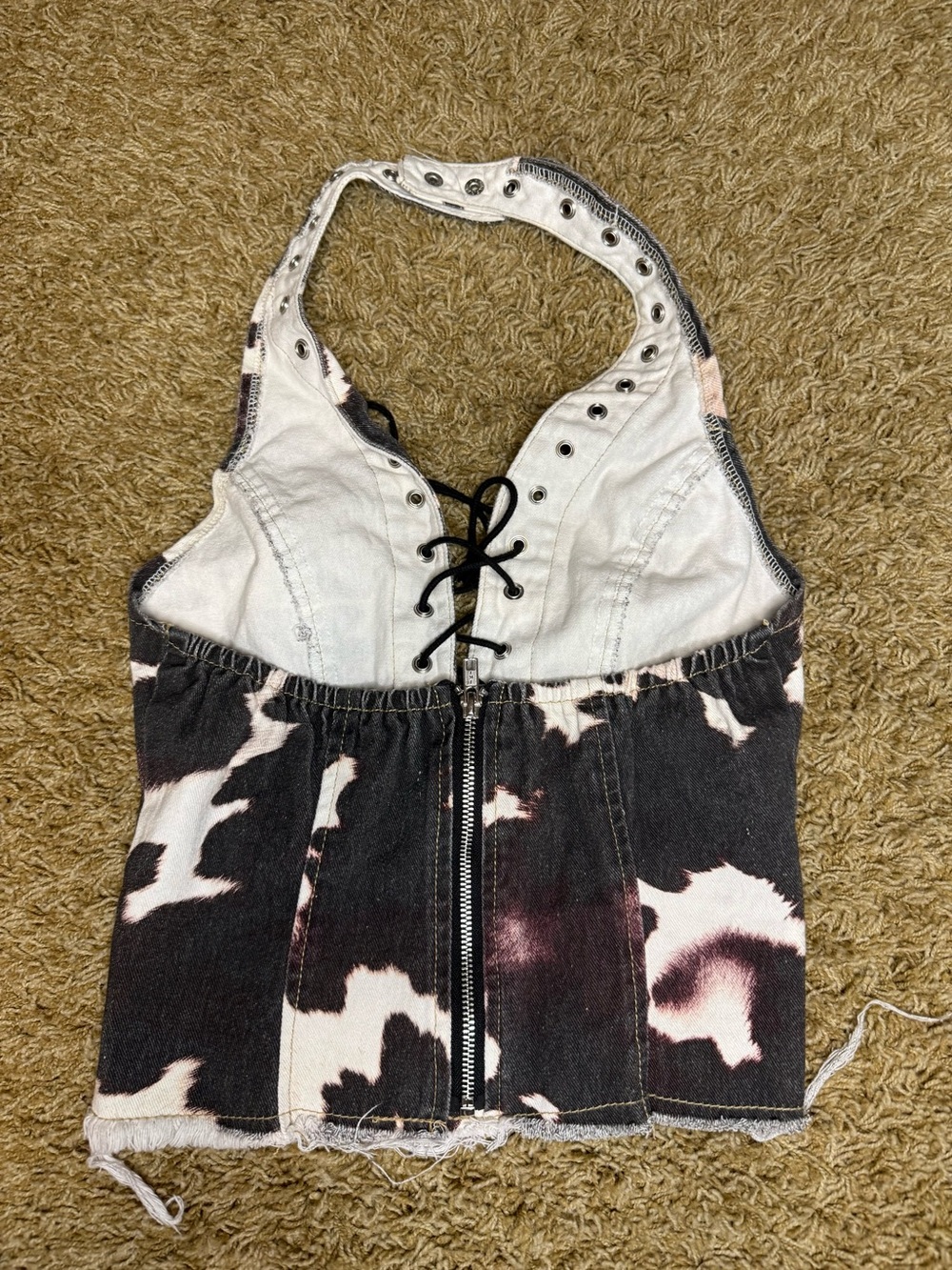 Distressed Cow Print Denim Halter - Picture 3 of 3